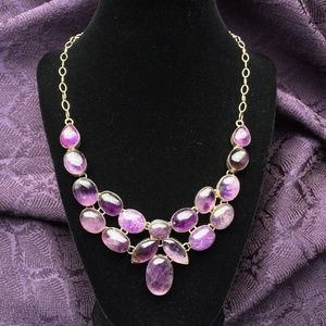 Amethyst Stone Necklace With Silver Chain & Clasp